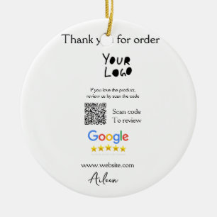 Google review business logo website scan QR code Ceramic Ornament