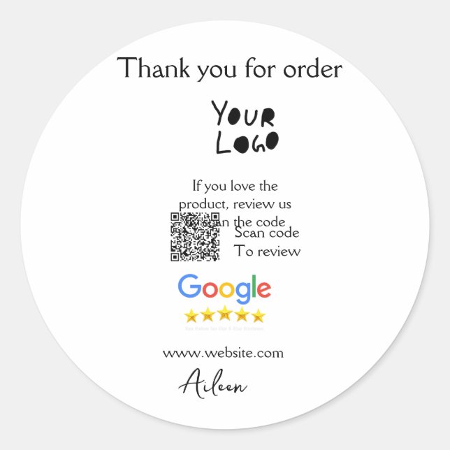 Google review business logo website scan QR code Classic Round Sticker (Front)