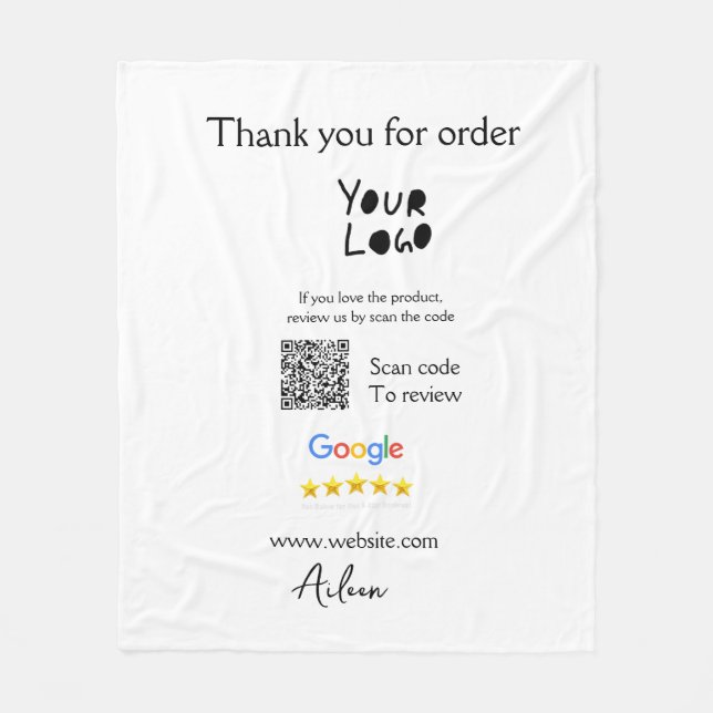 Google review business logo website scan QR code Fleece Blanket (Front)