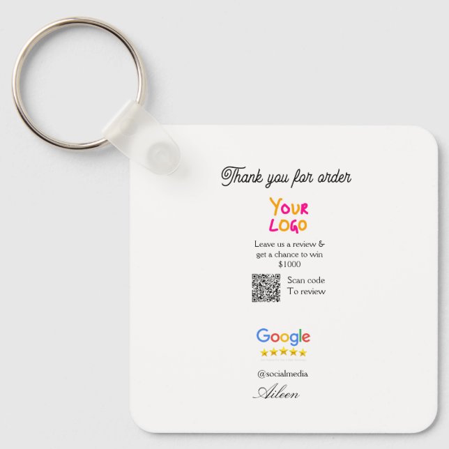 Google review business logo website scan QR code Keychain (Front)