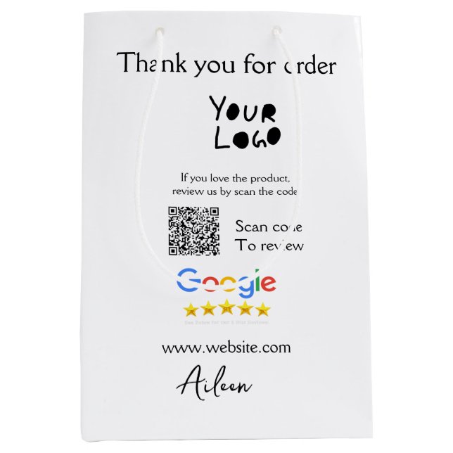 Google review business logo website scan QR code Medium Gift Bag (Front)