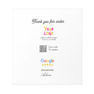 Google review business logo website scan QR code Notepad