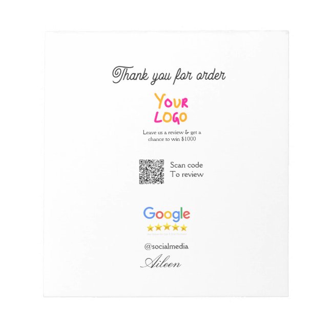 Google review business logo website scan QR code Notepad (Front)