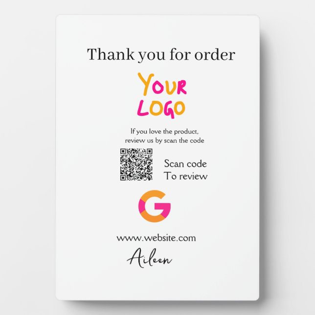 Google review business logo website scan QR code Plaque (Front)
