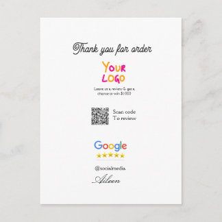 Google review business logo website scan QR code Postcard