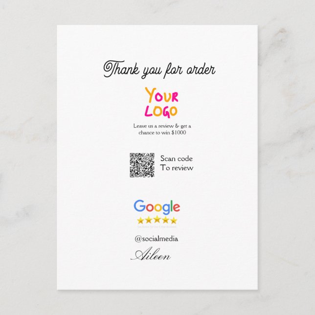 Google review business logo website scan QR code Postcard (Front)