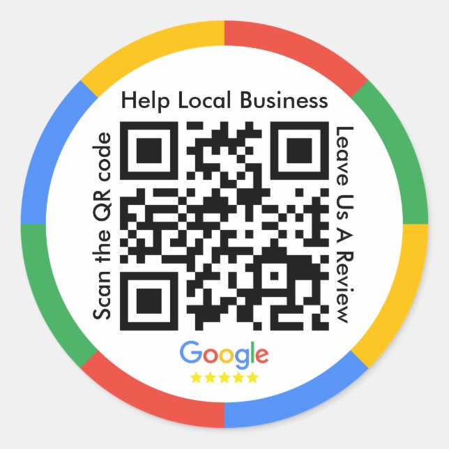 Google Review QR Code Classic Round Sticker (Front)