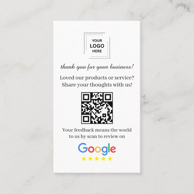 Google Review QR Code Customer Feedback Style Business Card (Front)