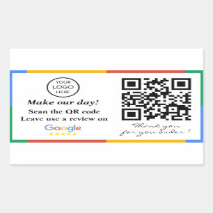 Google Review QR Code Sticker rectangulaire