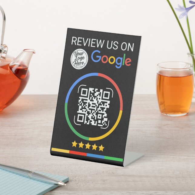 Google Review QR Code with Stars Black Pedestal Sign (In SItu)