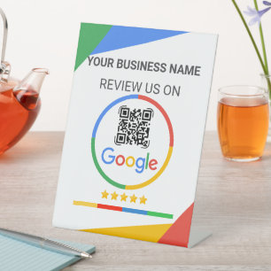 Google Review QR Code with Stars White Pedestal Sign