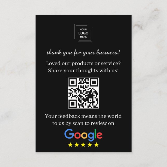 Google Review QR Customer Feedback Insert Card (Front)