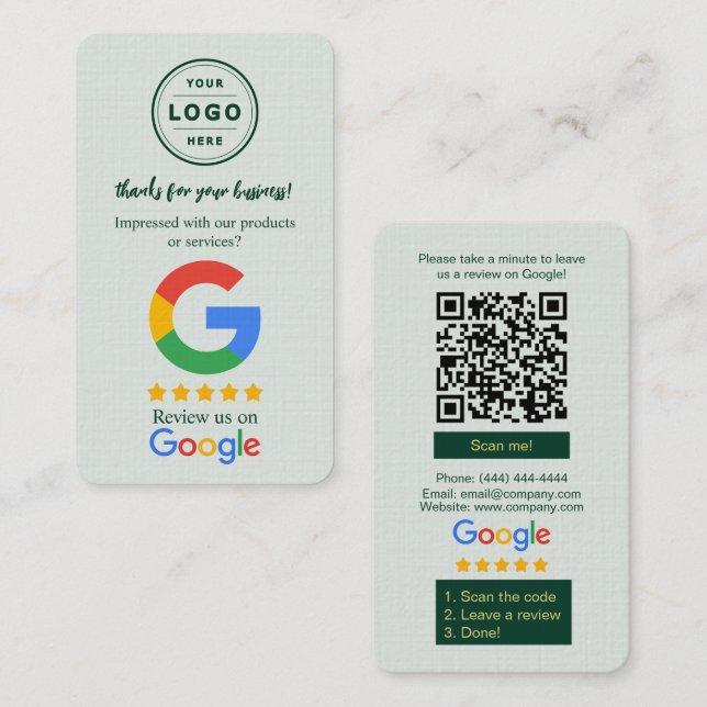 Google Review Request Card  with Logo and QR Code  (Front/Back)