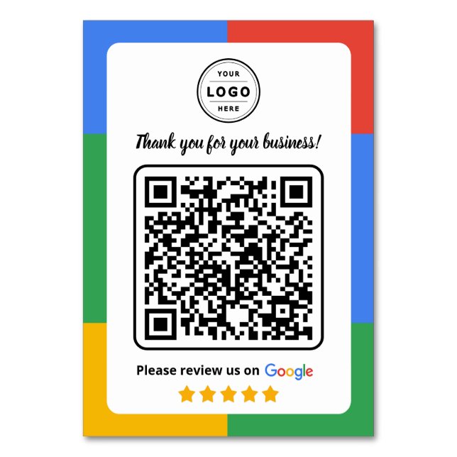 Google Review Request Card  with Logo and QR Code (Back)