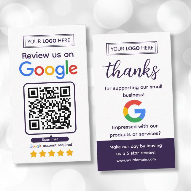 Google Review Request Card with Logo and QR Code (Google Feedback Review Business Cards)