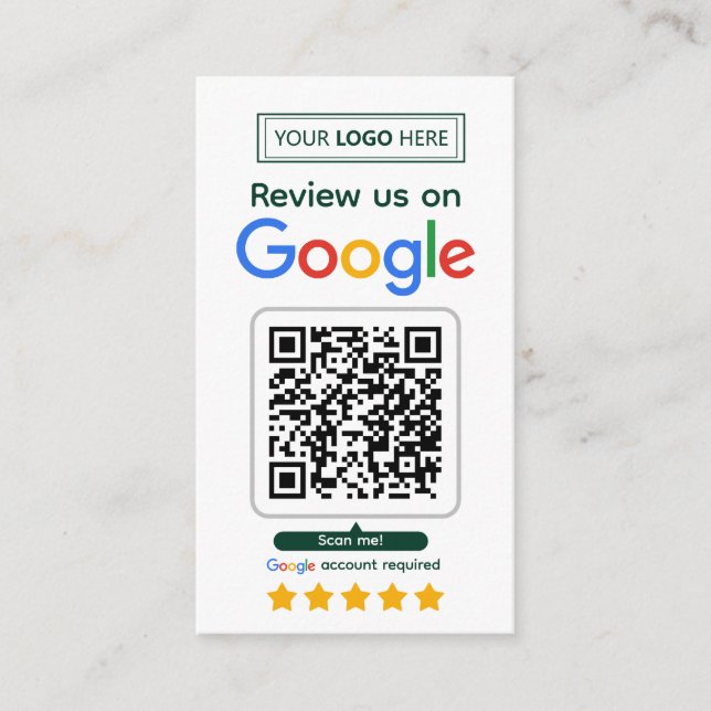 Google Review Request Card with Logo and QR Code (Front)