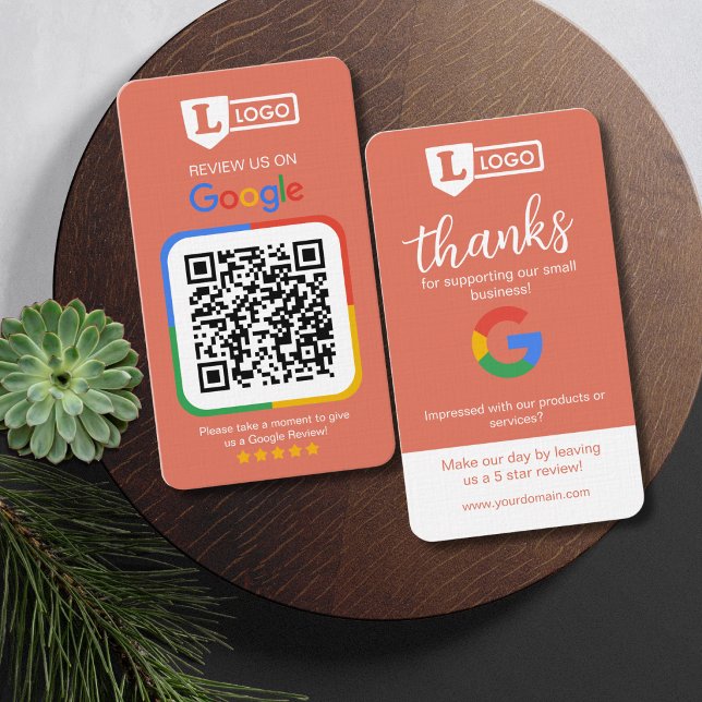Google Review Request Card with QR Code Terracotta (Google review business cards)
