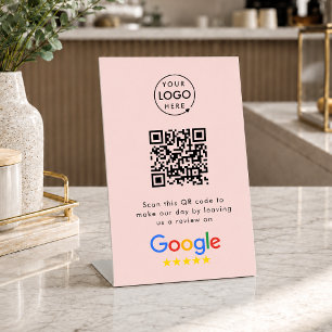 Google Review Request   QR Code Business Logo Pink Pedestal Sign