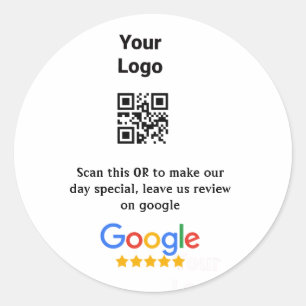 Google review scan QR add business logo name simpl Classic Round Sticker