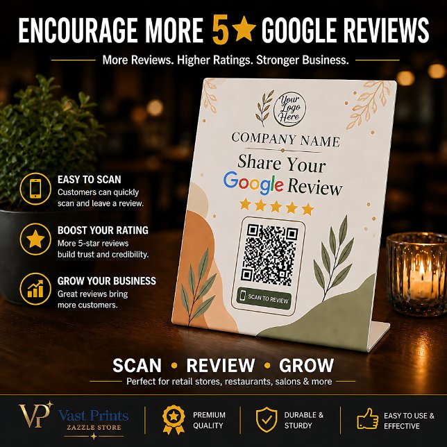 Google Review Table Sign QR Code Boho Botanical (Google Review Table Sign QR Code Boho Botanical)
