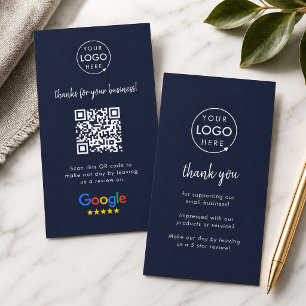 Google Review us Business Thank You QR Code Navy Card