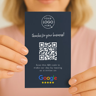 Google Review us Business Thank You QR Code Navy Card