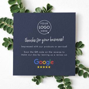 Google Review us Business Thank You QR Code Navy Square Business Card