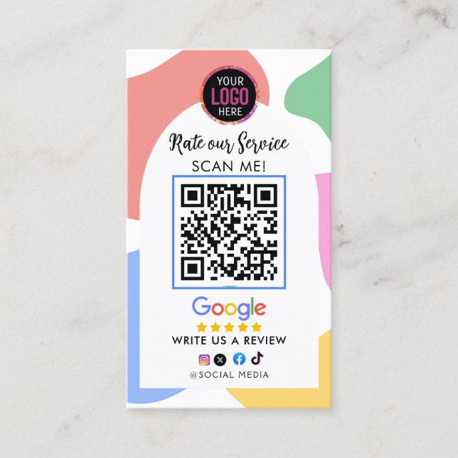 Google Review With LOGO QR Code Link Business Card (Front)