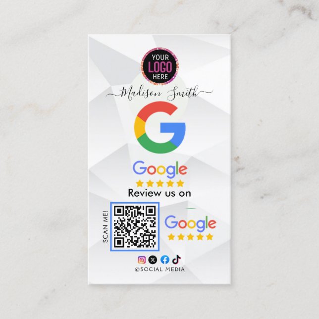 Google Review With QR Code Link Business Card (Front)