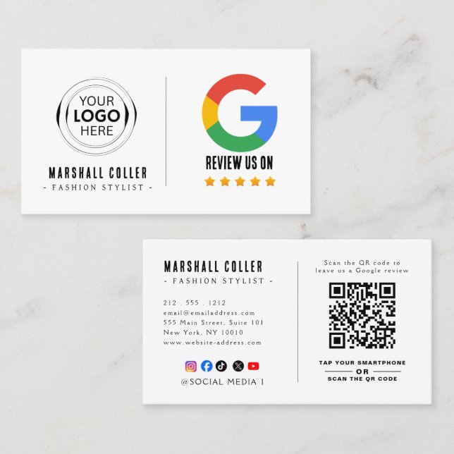 Google Review With QR Code Link Business Card (Front/Back)