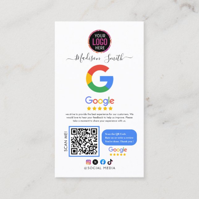 Google Review With QR Code Link Business Card (Front)