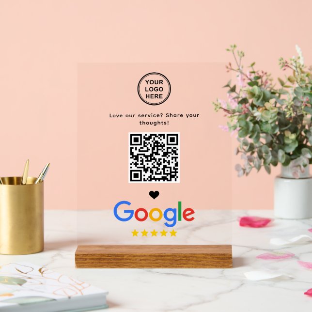Google Review With QR Code Modern Minimalist Acrylic Sign (Wedding)