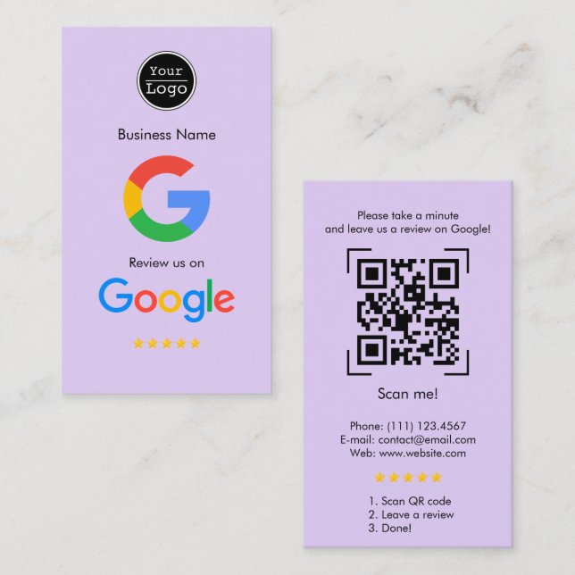 Google Reviews | Business Review Link QR Code  Business Card (Front/Back)