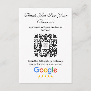 Google Reviews Business Review Link QR Code Enclosure Card