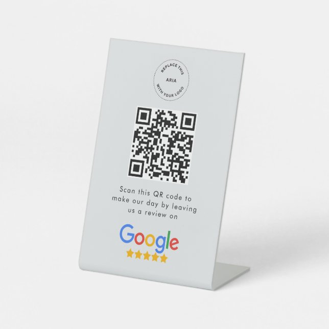 Google Reviews | Business Review Link QR Code Grey Pedestal Sign (Front)