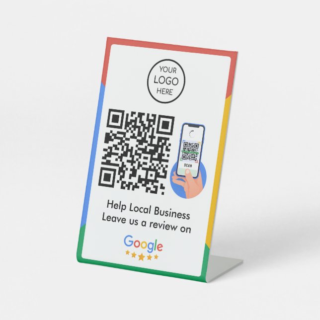 Google Reviews Business Review Link QR Code Pedestal Sign (Front)