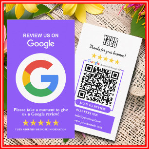 Google Reviews Business Review Us Purple QR Code Business Card