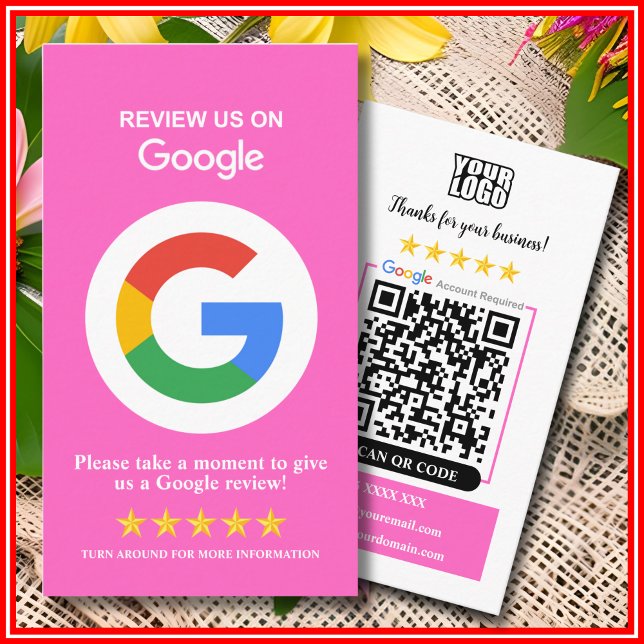 Google Reviews | Carte de visite code QR rose pour (Créateur téléchargé)