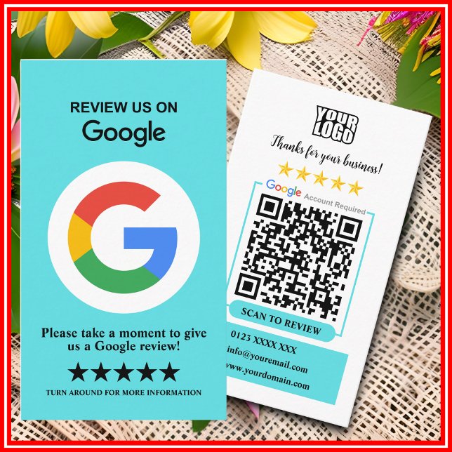 Google Reviews | Carte de visite code QR turquoise (Créateur téléchargé)