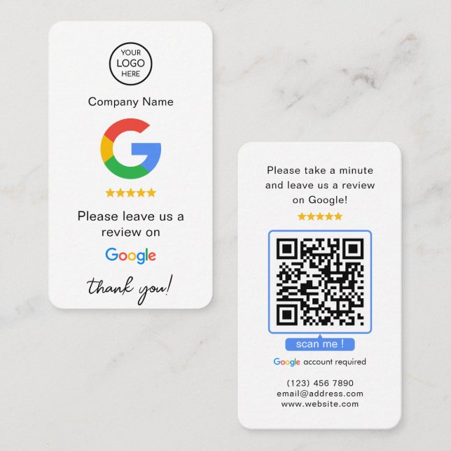 Google Reviews QR Code Business Review Us Card (Front/Back)