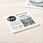 Google Reviews Thank You Logo QR Code Square Paper Coaster<br><div class="desc">Modern, trendy Google Reviews Request coaster. Design features trendy typography script '' thank you for supporting our business'' with your logo, google logo and qr code with review request.</div>
