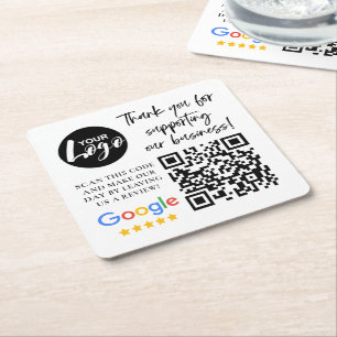 Google Reviews Thank You Logo QR Code Square Paper Coaster
