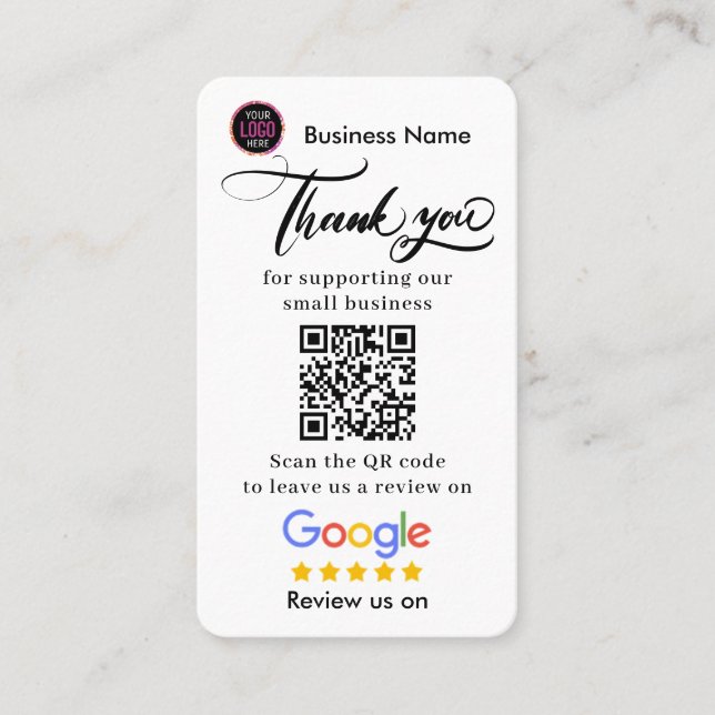 Google Reviews With Thank You And QR Code Business Business Card (Front)