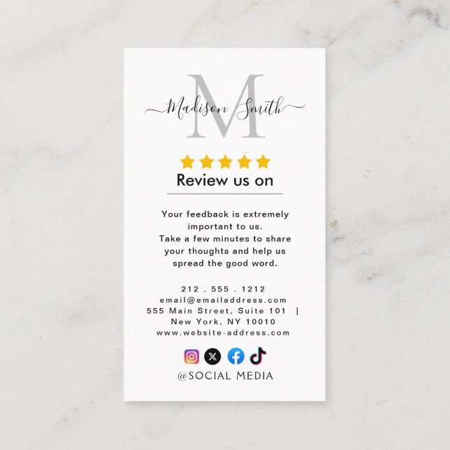 Google Reviews With Thank You And QR Code Business Card (Back)