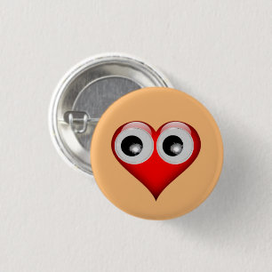 Googly Eye Heart 1 Inch Round Button