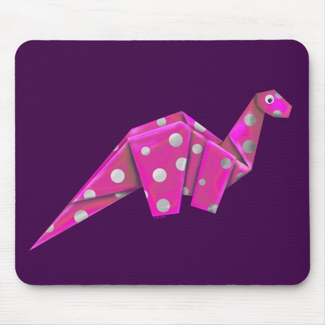 Googly-Eyed Origami Brachiosaur - Pink Mouse Pad (Front)