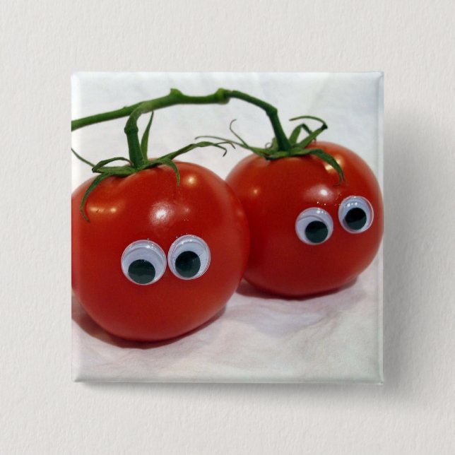 Googly Eyed Silly Tomatoes 2 Inch Square Button (Front)