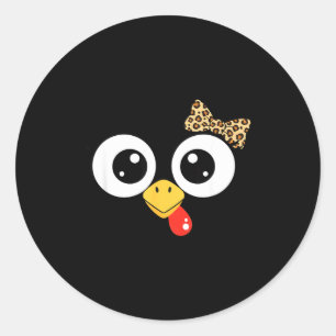 Googly-eyed Turkey With Leopard Bow, Funny Cartoon Classic Round Sticker