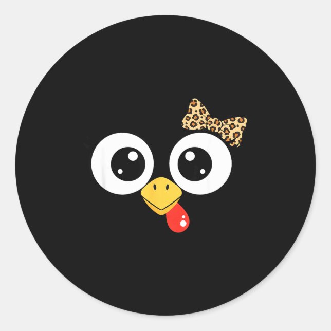 Googly-eyed Turkey With Leopard Bow, Funny Cartoon Classic Round Sticker (Front)