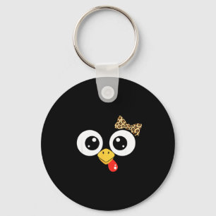 Googly-eyed Turkey With Leopard Bow, Funny Cartoon Keychain